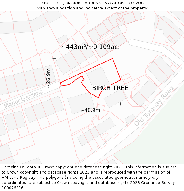 BIRCH TREE, MANOR GARDENS, PAIGNTON, TQ3 2QU: Plot and title map