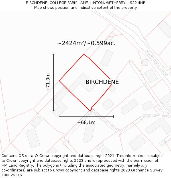 BIRCHDENE, COLLEGE FARM LANE, LINTON, WETHERBY, LS22 4HR: Plot and title map