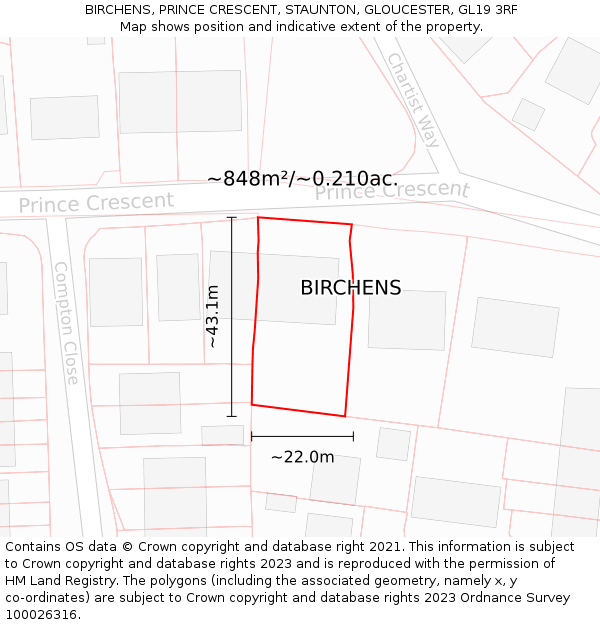 BIRCHENS, PRINCE CRESCENT, STAUNTON, GLOUCESTER, GL19 3RF: Plot and title map