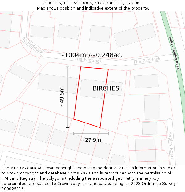 BIRCHES, THE PADDOCK, STOURBRIDGE, DY9 0RE: Plot and title map