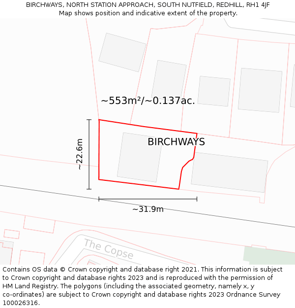 BIRCHWAYS, NORTH STATION APPROACH, SOUTH NUTFIELD, REDHILL, RH1 4JF: Plot and title map