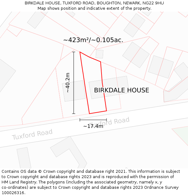 BIRKDALE HOUSE, TUXFORD ROAD, BOUGHTON, NEWARK, NG22 9HU: Plot and title map