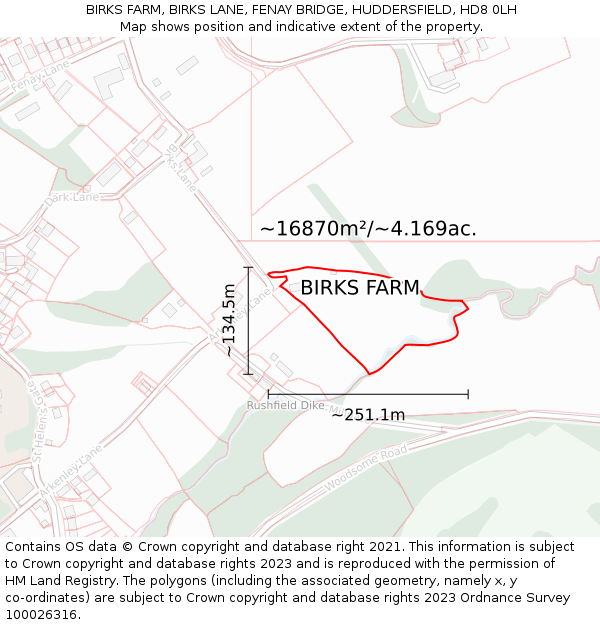 BIRKS FARM, BIRKS LANE, FENAY BRIDGE, HUDDERSFIELD, HD8 0LH: Plot and title map