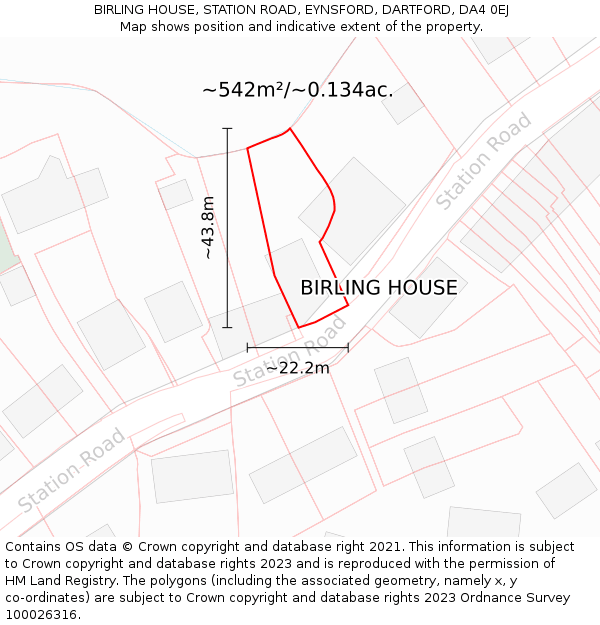 BIRLING HOUSE, STATION ROAD, EYNSFORD, DARTFORD, DA4 0EJ: Plot and title map