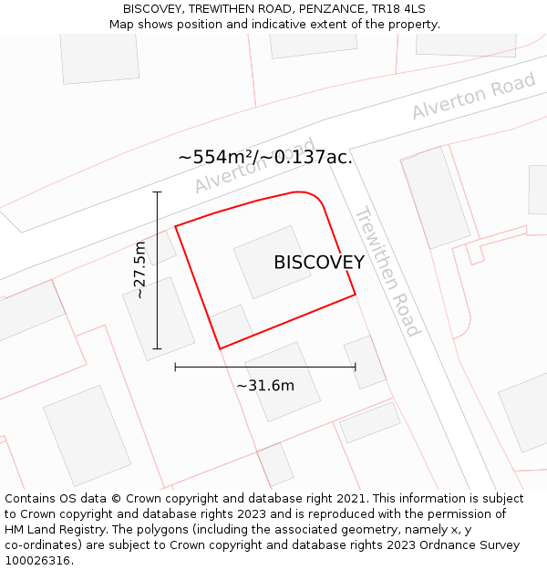 BISCOVEY, TREWITHEN ROAD, PENZANCE, TR18 4LS: Plot and title map