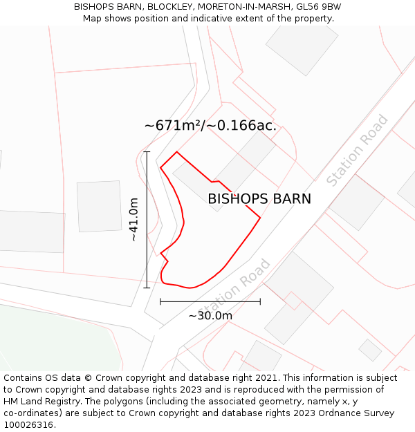 BISHOPS BARN, BLOCKLEY, MORETON-IN-MARSH, GL56 9BW: Plot and title map