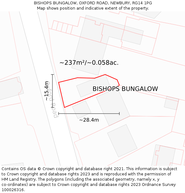 BISHOPS BUNGALOW, OXFORD ROAD, NEWBURY, RG14 1PG: Plot and title map