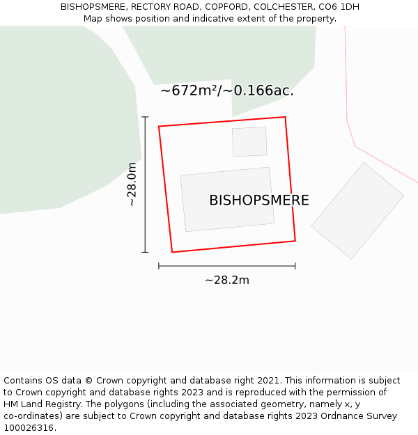 BISHOPSMERE, RECTORY ROAD, COPFORD, COLCHESTER, CO6 1DH: Plot and title map