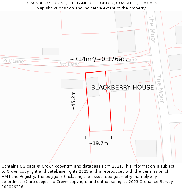 BLACKBERRY HOUSE, PITT LANE, COLEORTON, COALVILLE, LE67 8FS: Plot and title map
