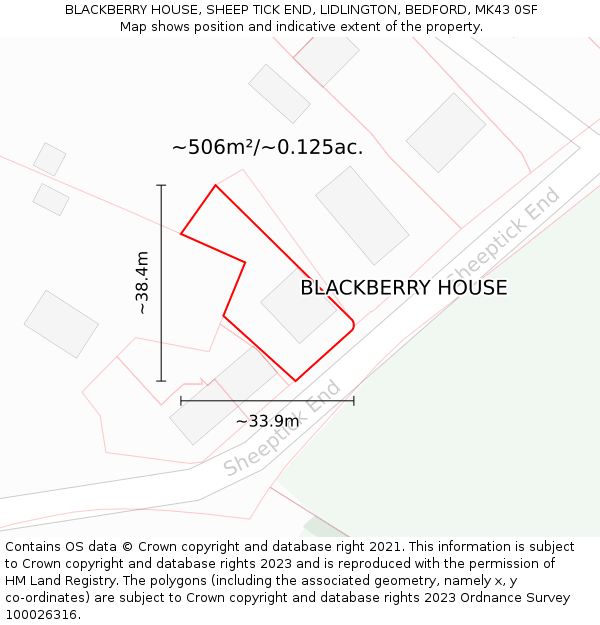 BLACKBERRY HOUSE, SHEEP TICK END, LIDLINGTON, BEDFORD, MK43 0SF: Plot and title map