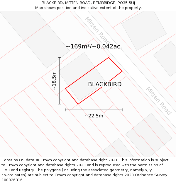 BLACKBIRD, MITTEN ROAD, BEMBRIDGE, PO35 5UJ: Plot and title map