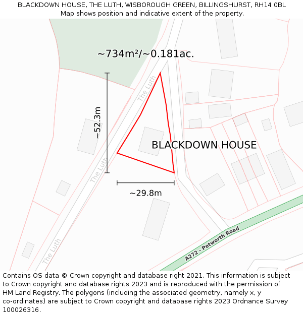 BLACKDOWN HOUSE, THE LUTH, WISBOROUGH GREEN, BILLINGSHURST, RH14 0BL: Plot and title map