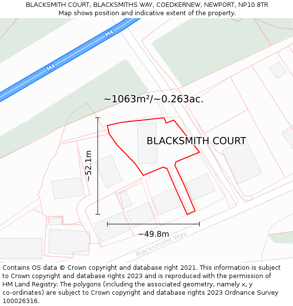 BLACKSMITH COURT, BLACKSMITHS WAY, COEDKERNEW, NEWPORT, NP10 8TR: Plot and title map
