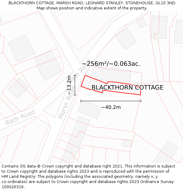 BLACKTHORN COTTAGE, MARSH ROAD, LEONARD STANLEY, STONEHOUSE, GL10 3ND: Plot and title map