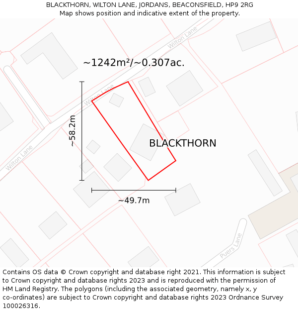 BLACKTHORN, WILTON LANE, JORDANS, BEACONSFIELD, HP9 2RG: Plot and title map