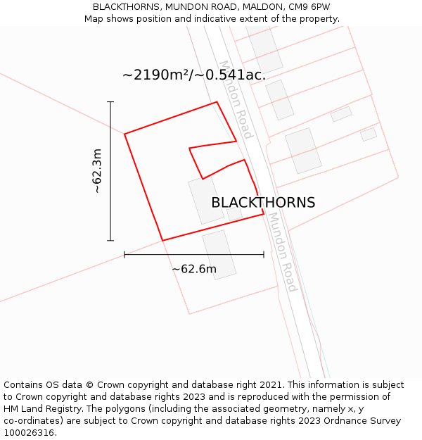 BLACKTHORNS, MUNDON ROAD, MALDON, CM9 6PW: Plot and title map