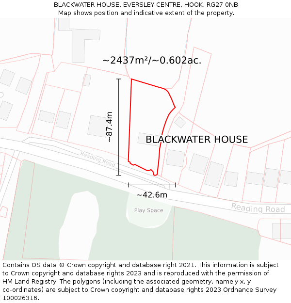 BLACKWATER HOUSE, EVERSLEY CENTRE, HOOK, RG27 0NB: Plot and title map
