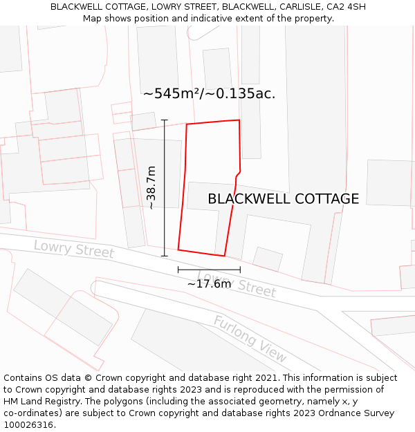 BLACKWELL COTTAGE, LOWRY STREET, BLACKWELL, CARLISLE, CA2 4SH: Plot and title map