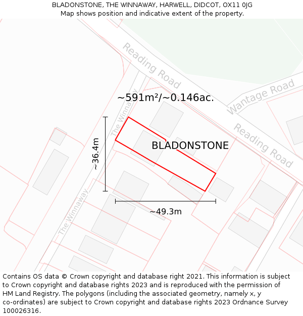 BLADONSTONE, THE WINNAWAY, HARWELL, DIDCOT, OX11 0JG: Plot and title map