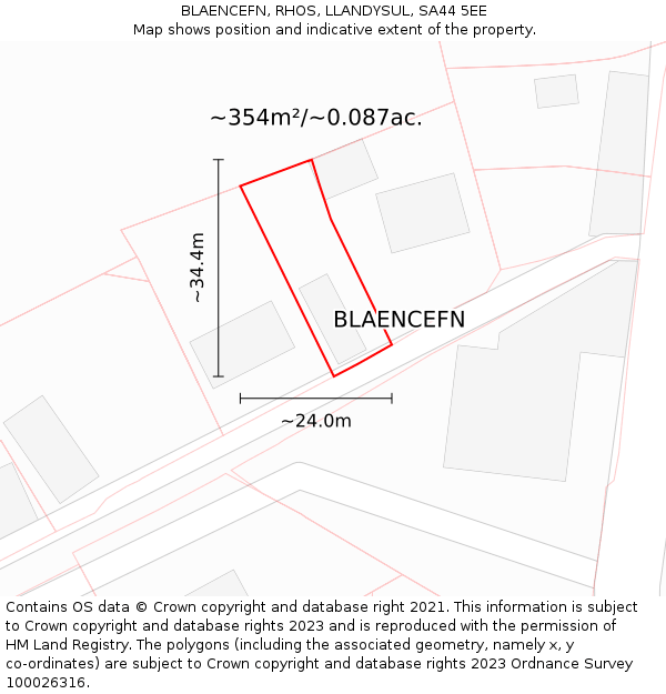 BLAENCEFN, RHOS, LLANDYSUL, SA44 5EE: Plot and title map