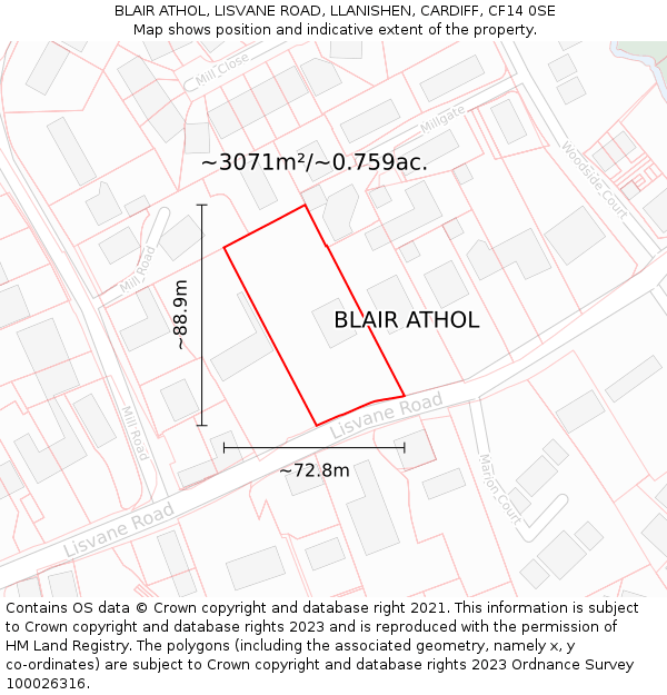 BLAIR ATHOL, LISVANE ROAD, LLANISHEN, CARDIFF, CF14 0SE: Plot and title map
