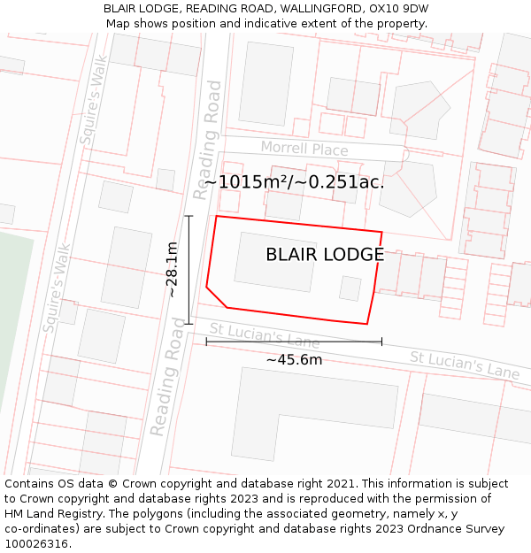 BLAIR LODGE, READING ROAD, WALLINGFORD, OX10 9DW: Plot and title map