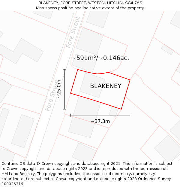 BLAKENEY, FORE STREET, WESTON, HITCHIN, SG4 7AS: Plot and title map