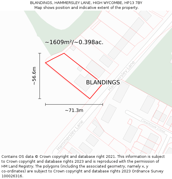 BLANDINGS, HAMMERSLEY LANE, HIGH WYCOMBE, HP13 7BY: Plot and title map