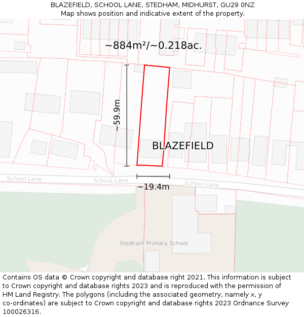 BLAZEFIELD, SCHOOL LANE, STEDHAM, MIDHURST, GU29 0NZ: Plot and title map