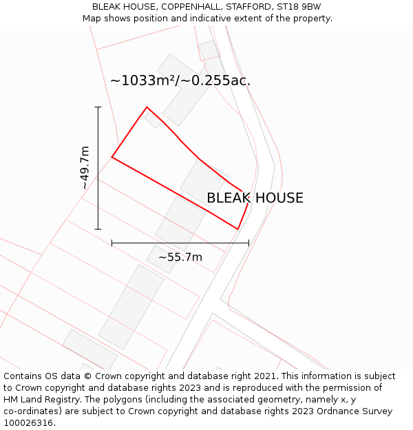 BLEAK HOUSE, COPPENHALL, STAFFORD, ST18 9BW: Plot and title map