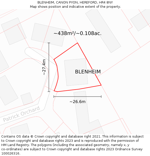 BLENHEIM, CANON PYON, HEREFORD, HR4 8NY: Plot and title map