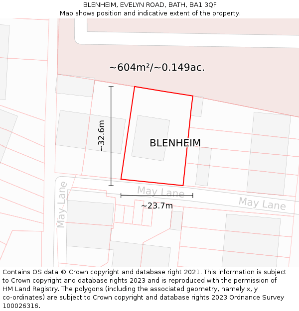 BLENHEIM, EVELYN ROAD, BATH, BA1 3QF: Plot and title map