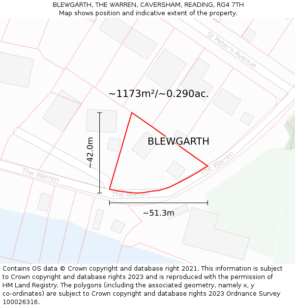 BLEWGARTH, THE WARREN, CAVERSHAM, READING, RG4 7TH: Plot and title map