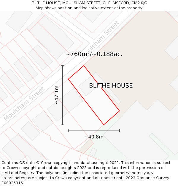 BLITHE HOUSE, MOULSHAM STREET, CHELMSFORD, CM2 0JG: Plot and title map