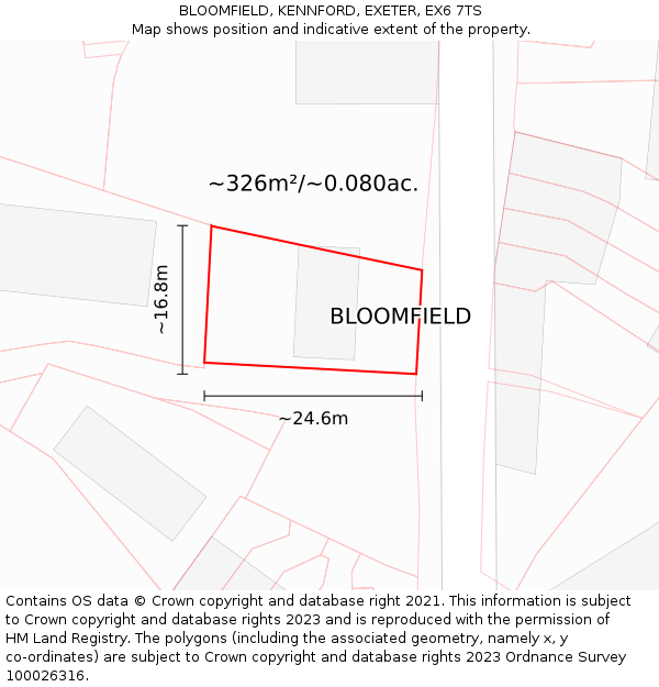 BLOOMFIELD, KENNFORD, EXETER, EX6 7TS: Plot and title map
