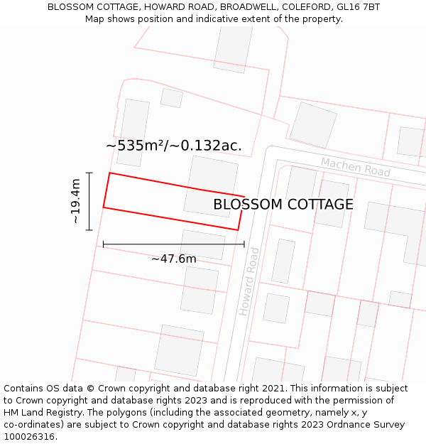 BLOSSOM COTTAGE, HOWARD ROAD, BROADWELL, COLEFORD, GL16 7BT: Plot and title map
