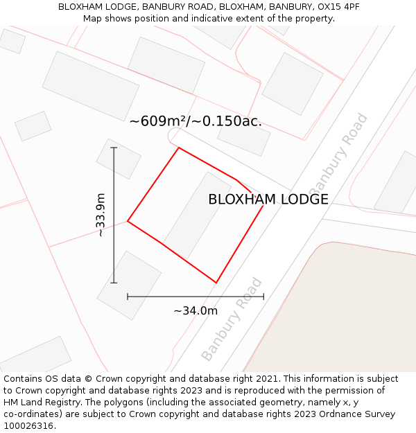 BLOXHAM LODGE, BANBURY ROAD, BLOXHAM, BANBURY, OX15 4PF: Plot and title map
