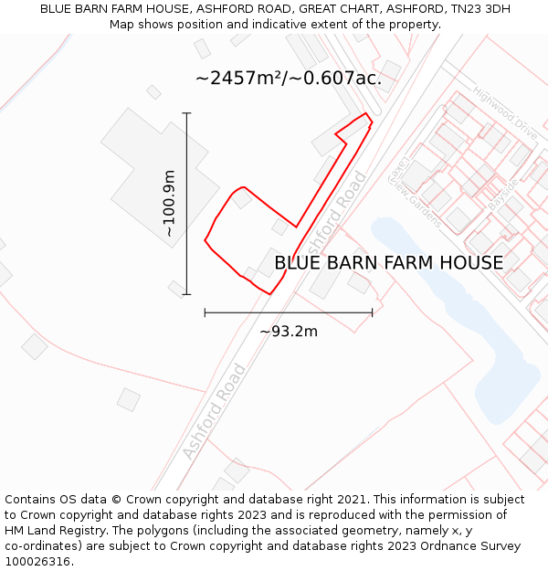 BLUE BARN FARM HOUSE, ASHFORD ROAD, GREAT CHART, ASHFORD, TN23 3DH: Plot and title map