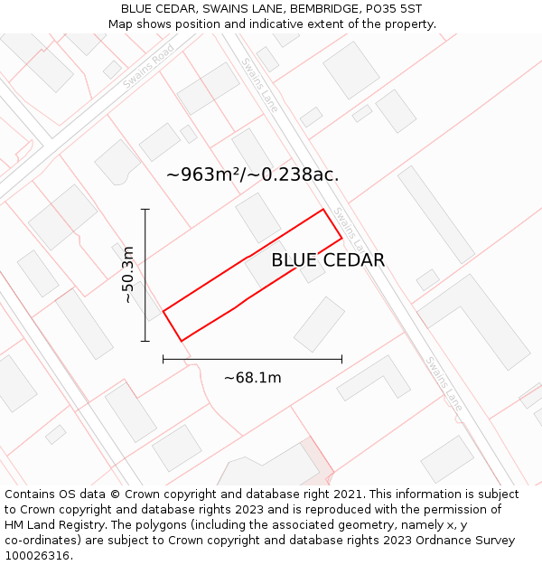 BLUE CEDAR, SWAINS LANE, BEMBRIDGE, PO35 5ST: Plot and title map