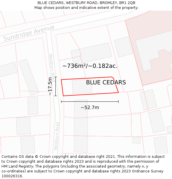 BLUE CEDARS, WESTBURY ROAD, BROMLEY, BR1 2QB: Plot and title map