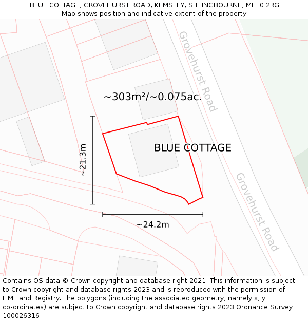 BLUE COTTAGE, GROVEHURST ROAD, KEMSLEY, SITTINGBOURNE, ME10 2RG: Plot and title map