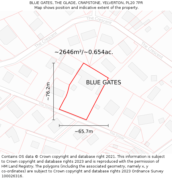 BLUE GATES, THE GLADE, CRAPSTONE, YELVERTON, PL20 7PR: Plot and title map