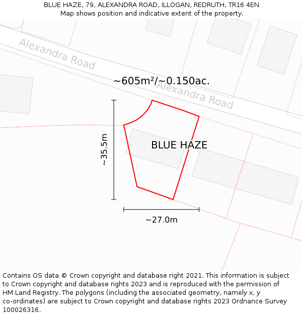 BLUE HAZE, 79, ALEXANDRA ROAD, ILLOGAN, REDRUTH, TR16 4EN: Plot and title map