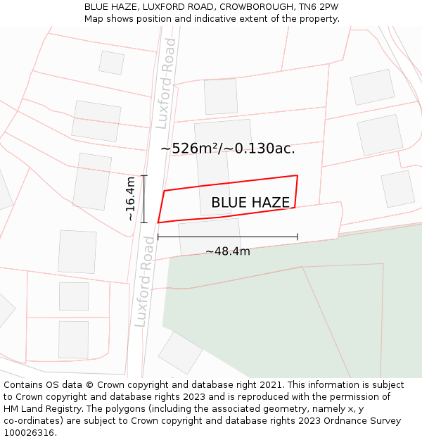 BLUE HAZE, LUXFORD ROAD, CROWBOROUGH, TN6 2PW: Plot and title map