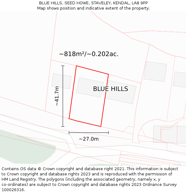 BLUE HILLS, SEED HOWE, STAVELEY, KENDAL, LA8 9PP: Plot and title map