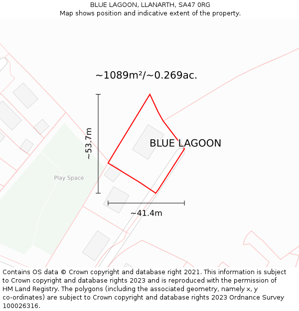 BLUE LAGOON, LLANARTH, SA47 0RG: Plot and title map