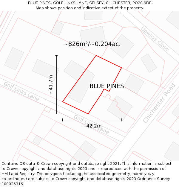 BLUE PINES, GOLF LINKS LANE, SELSEY, CHICHESTER, PO20 9DP: Plot and title map