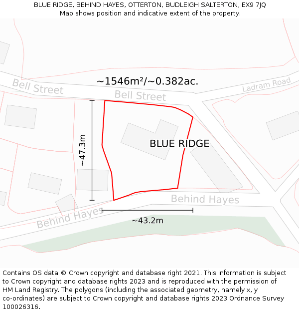 BLUE RIDGE, BEHIND HAYES, OTTERTON, BUDLEIGH SALTERTON, EX9 7JQ: Plot and title map