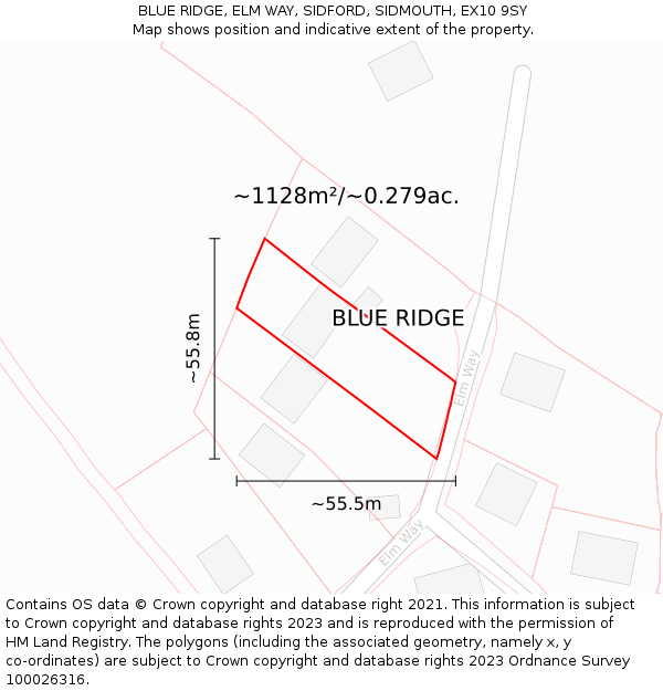 BLUE RIDGE, ELM WAY, SIDFORD, SIDMOUTH, EX10 9SY: Plot and title map