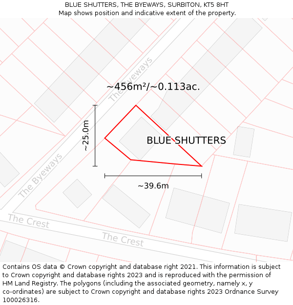 BLUE SHUTTERS, THE BYEWAYS, SURBITON, KT5 8HT: Plot and title map